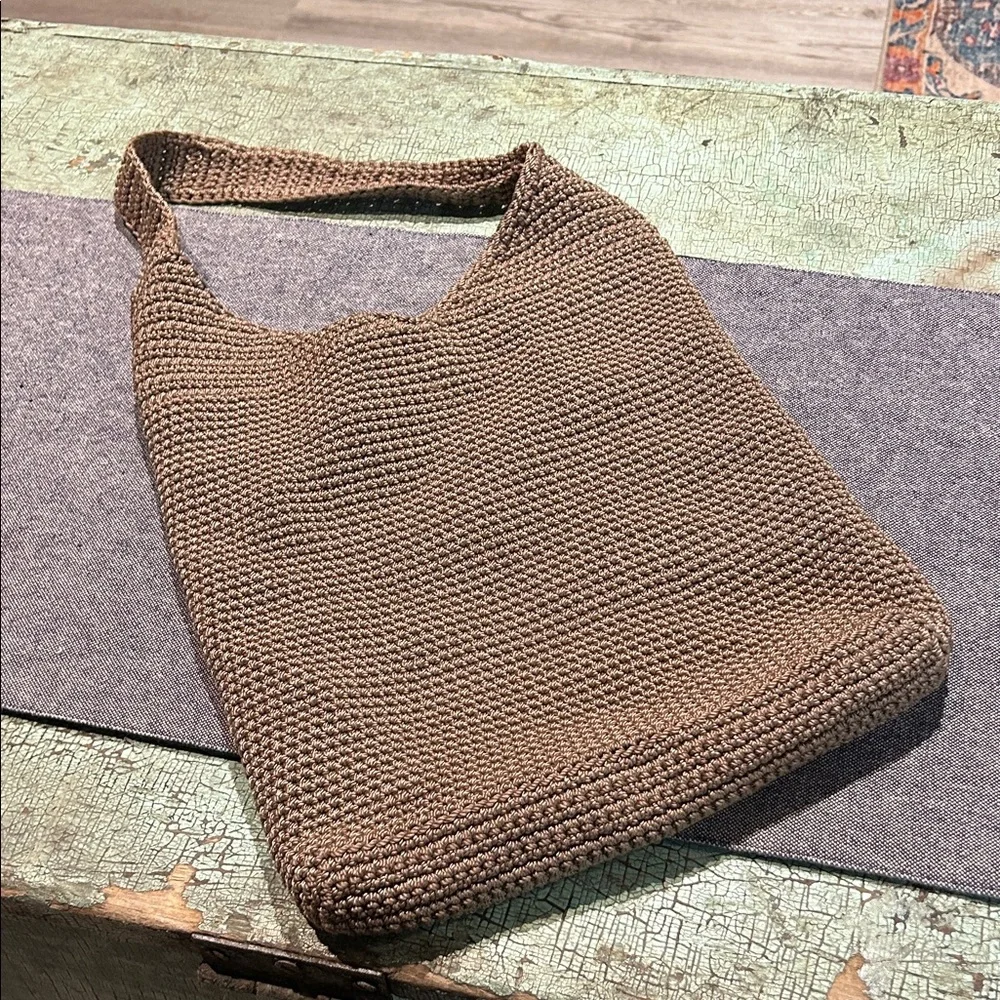 The Sak Brown Crochet Hobo Bag Boho Y2K Minimalist Summer Tote - Picture 2 of 8